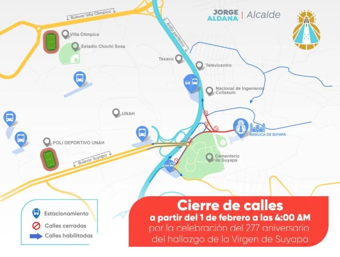 Vías cerradas en Bulevar Suyapa, por celebración de la patrona de Honduras