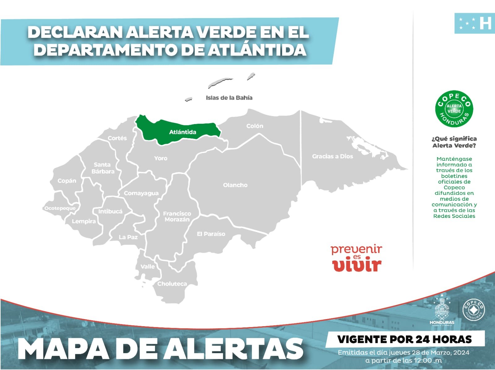 Declaran Alerta Verde en Atlántida por lluvias de frente frío