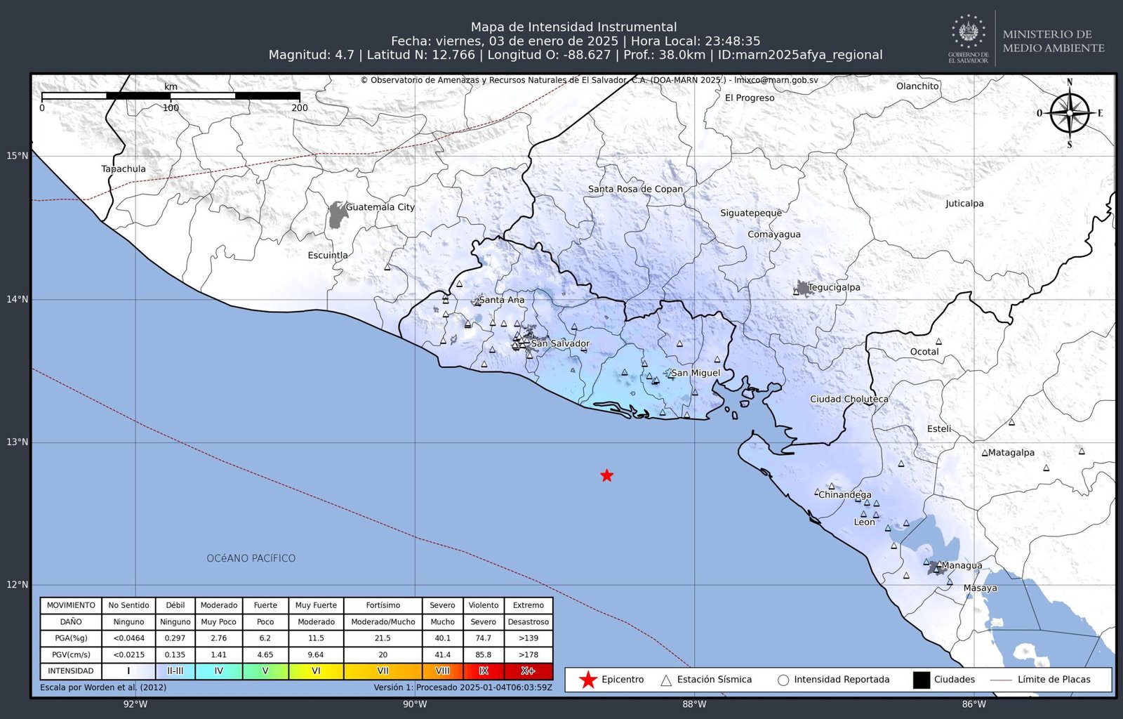 Se registra nuevo sismo en El Salvador con una magnitud de 4.7 grados