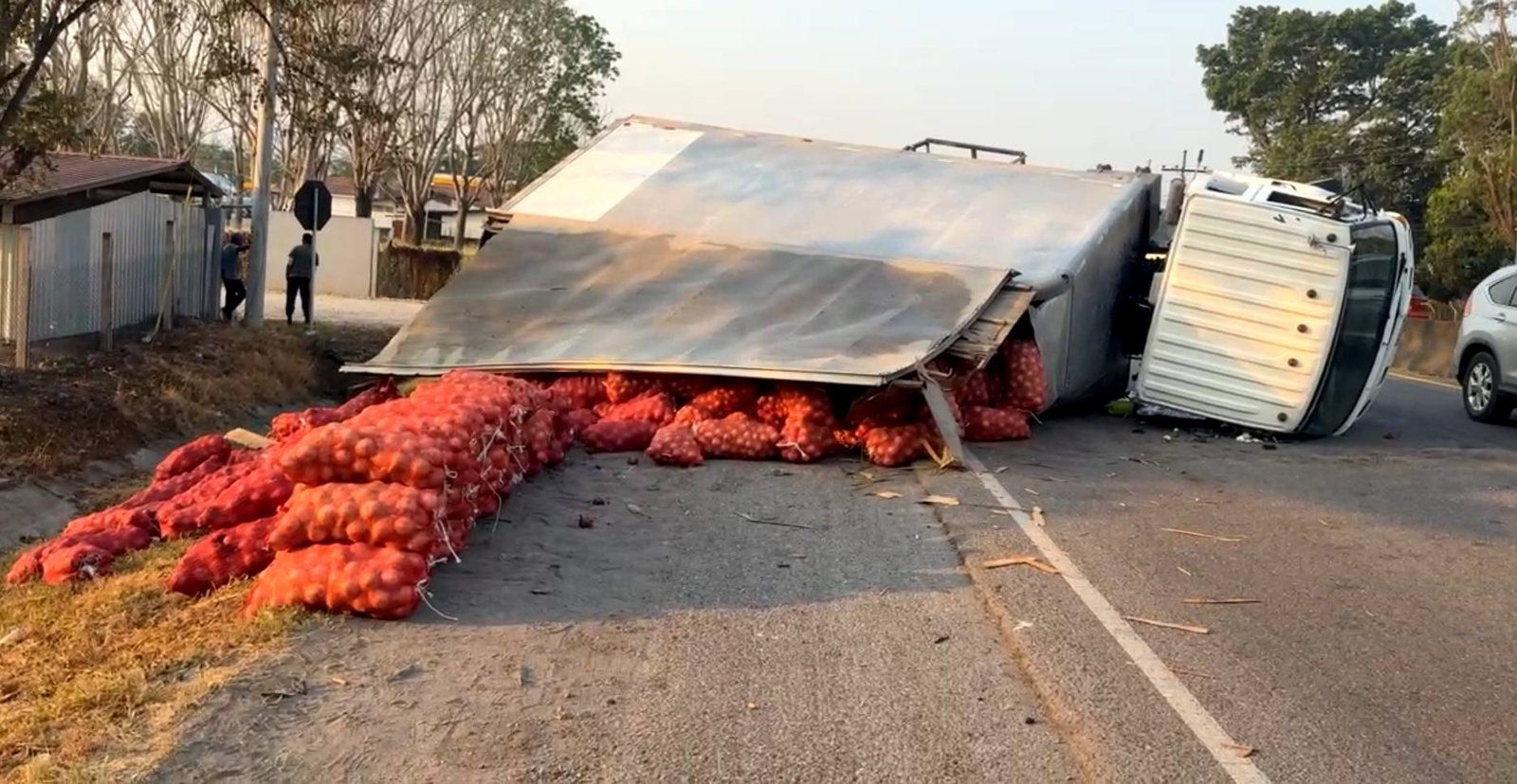Vuelco de camión cargado de cebolla provoca congestionamiento en la CA-5
